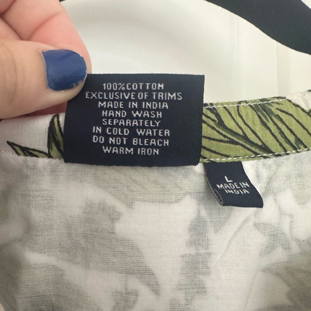 Madison Mathews (L) Tropical Botanical Block Print Green/White Preppy Mini Dress - Picture 6 of 6